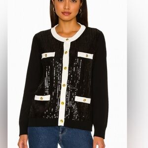 0318.Sequin Black & White contast    Elegant Cardigan